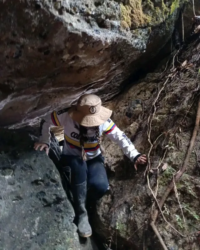 Entrada de una de las Cuevas del Mohán, rodeada de vegetación y terreno natural.